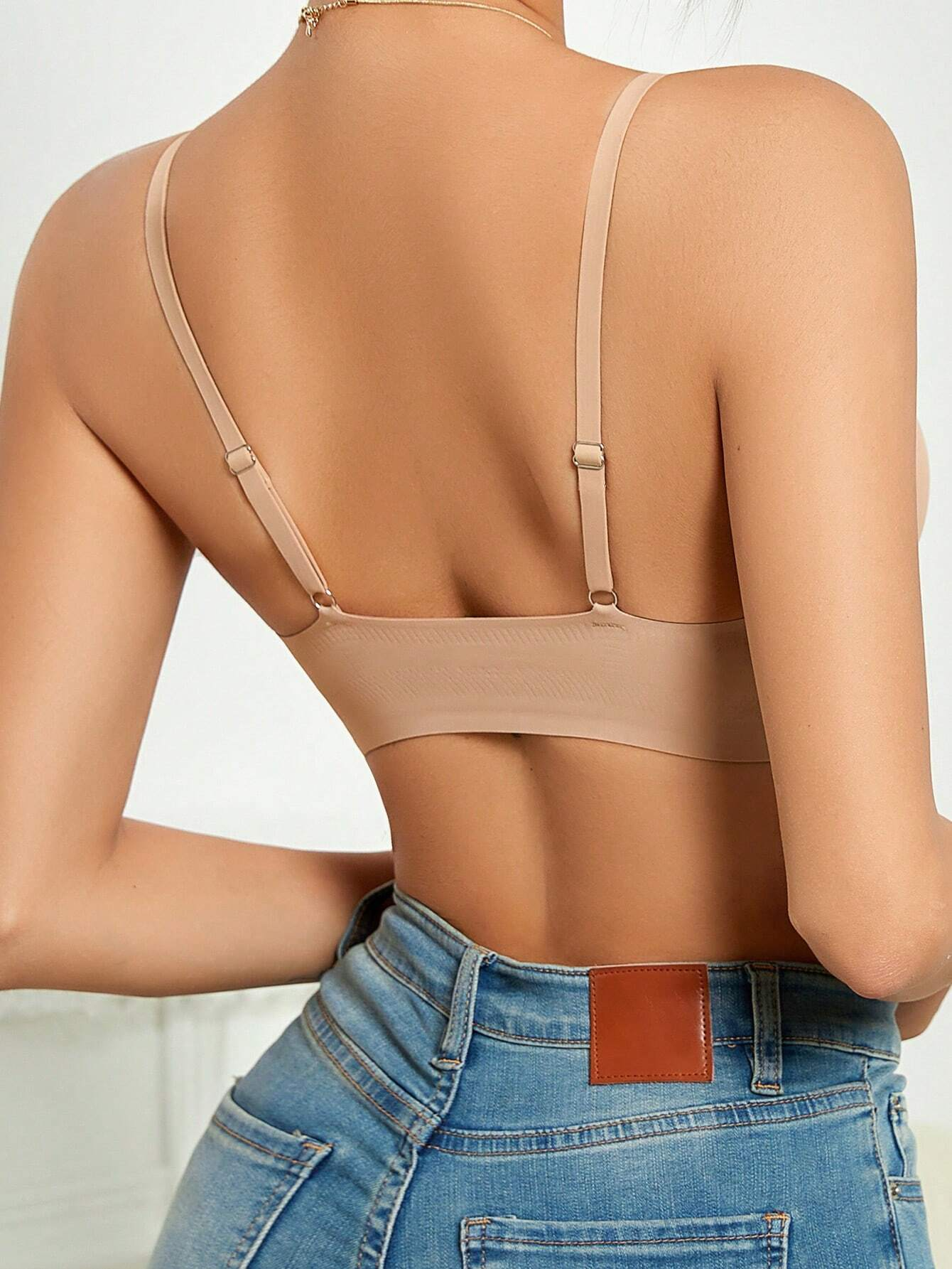 Solid Front Closure Wireless Bra Tan