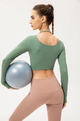 Thumb Hole Twisted Cropped Sports Top