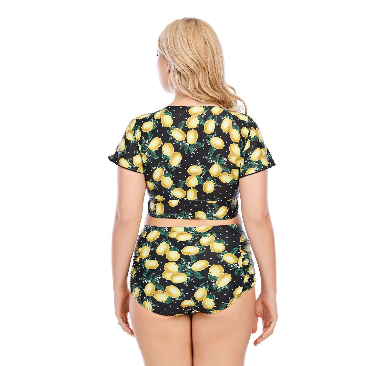 SiySiy Plus Size Two Piece Short Sleeve Swimsuit Green Fruit Pattern Swimsuit