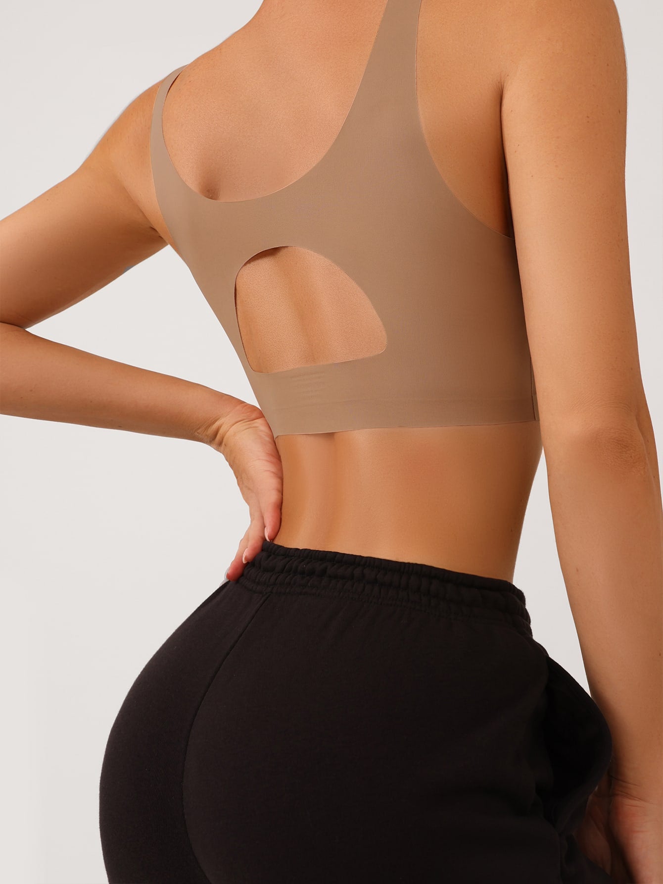 Cut Out Back No Show Wireless Yoga Bra RosyBrown