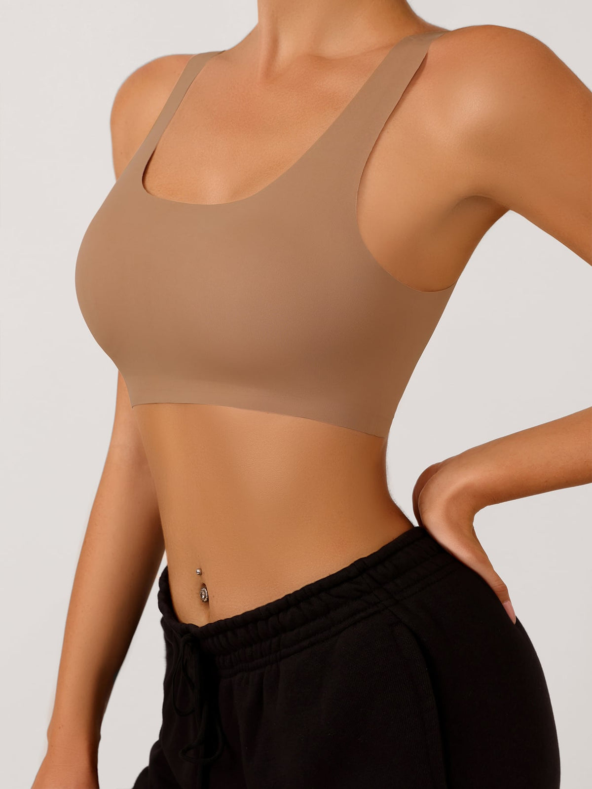 Cut Out Back No Show Wireless Yoga Bra RosyBrown