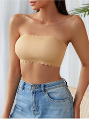 Rippled Edge Plain Wireless Strapless Bra