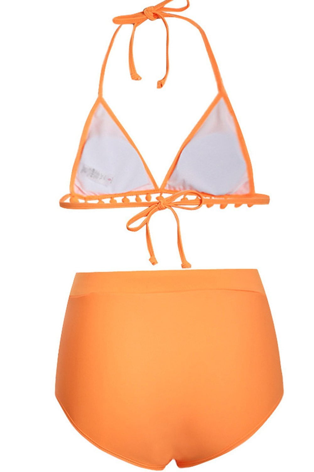 Orange Pom Pom Mesh High Waisted Bikini Bottom