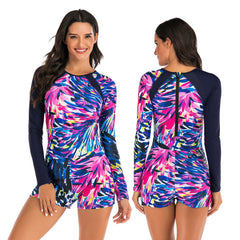 One Piece Long Sleeve Rash Guard Swimsuit Boyleg Swimwear