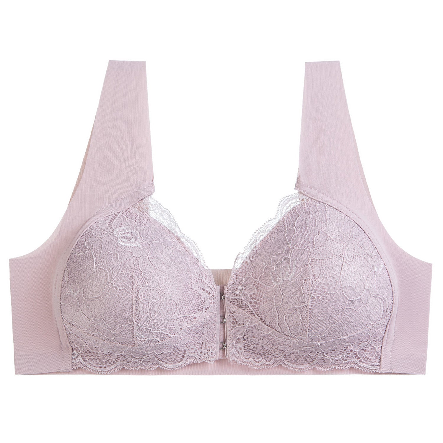 Plus Size Front Close Push Up Lace Wireless Bra Violet