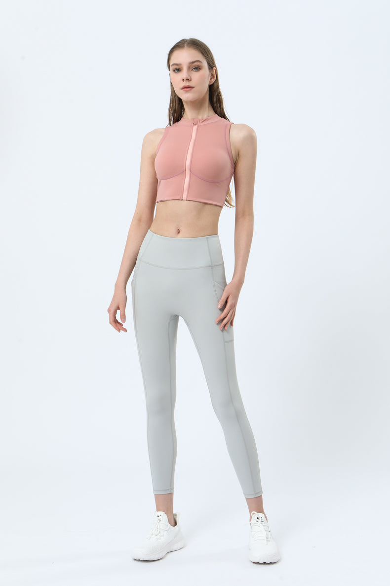 Zip Front Sleeveless Cropped Tank Top