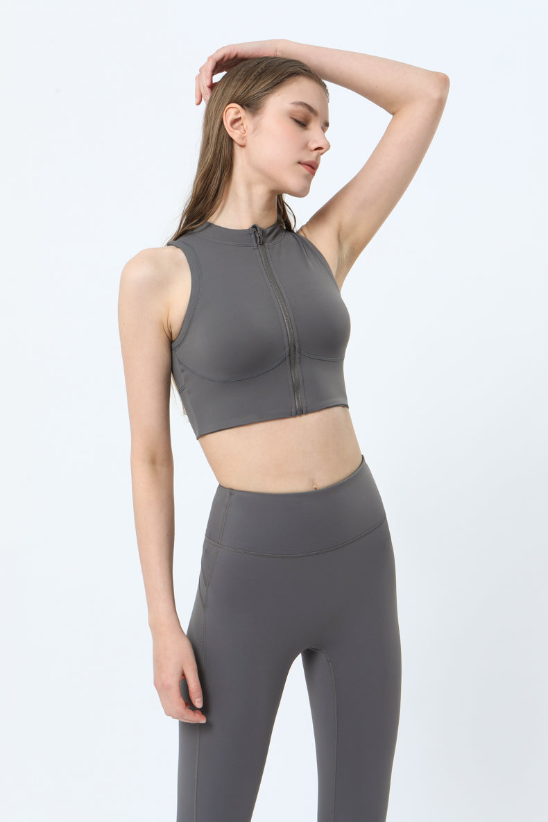 Zip Front Sleeveless Cropped Tank Top