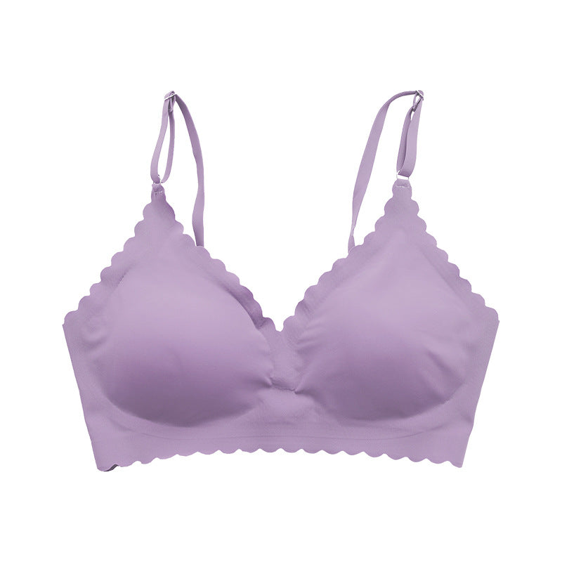 Semicircle Decorative Border Wireless Bra Purple