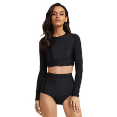 Black Swimsuits Long Sleeve Bathing Suit Crop Top Swimwear