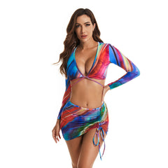 Long Sleeve Swimsuit 3 Piece Rash Guard Crop Tops