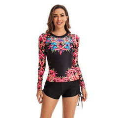 Rash Guard Long Sleeve Retro Printed Swimsuit