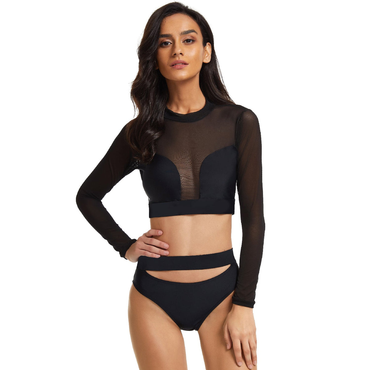 Swimsuit Crop Top Swim Shirt Long Sleeve Bikini