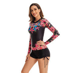 Rash Guard Long Sleeve Retro Printed Swimsuit