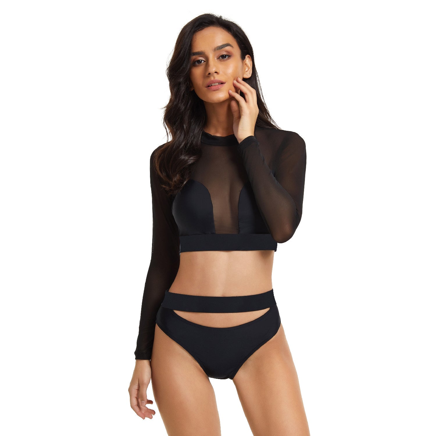 Swimsuit Crop Top Swim Shirt Long Sleeve Bikini