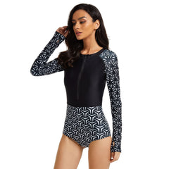 One Piece Swimsuit Long Sleeve Rash Guard for Women