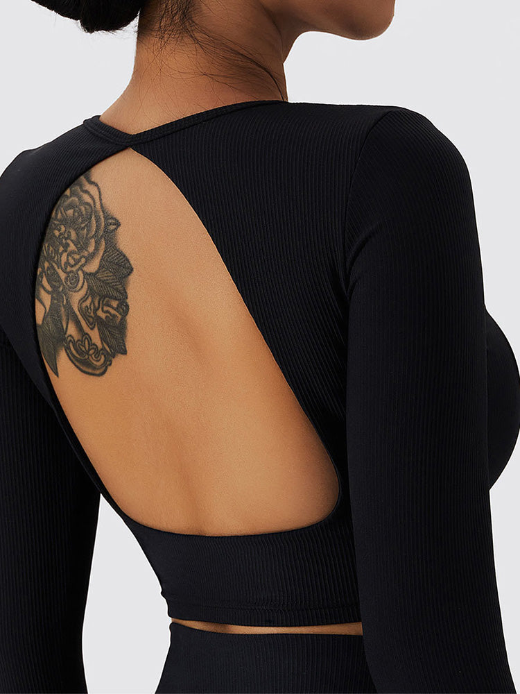 Live In Rib Backless Long Sleeve Crop Top