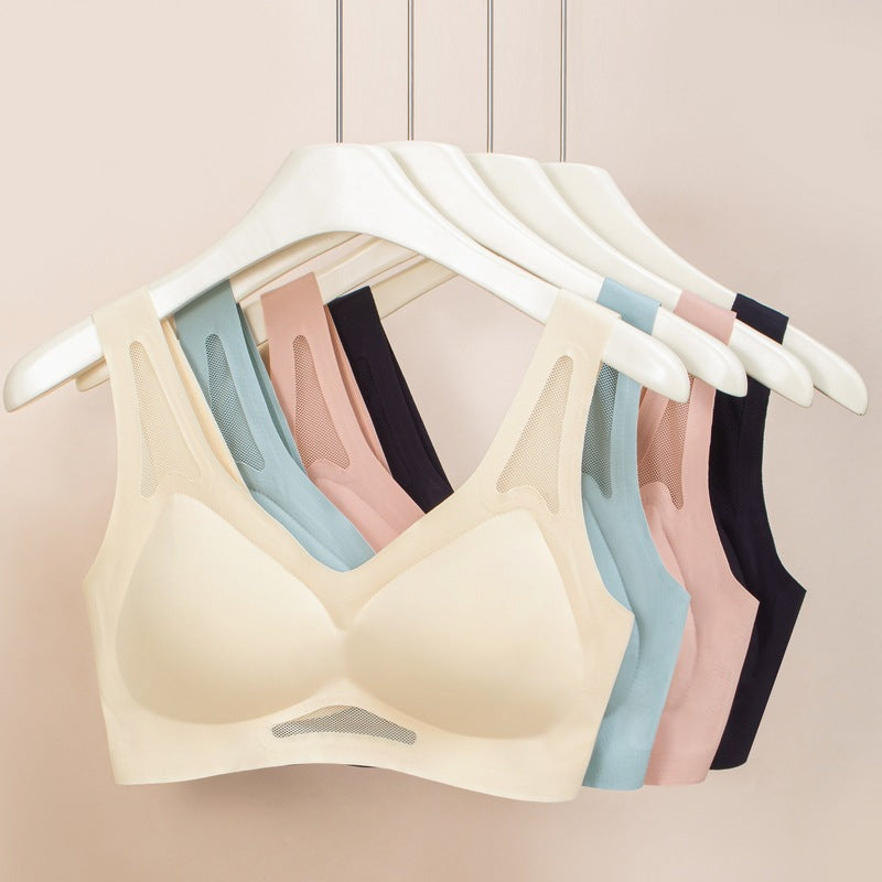 Contrast Mesh No Show Wireless Camisole Bra Lightblue