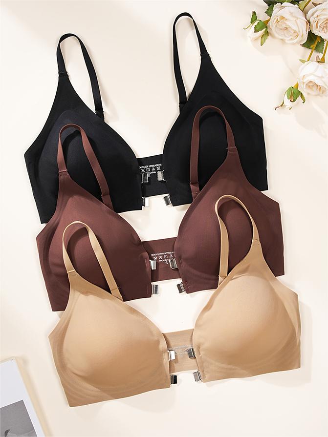 Solid Double Front Closures Wireless Bra Black