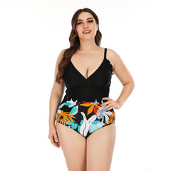 SiySiy Plus Size Swimsuit with Shorts Wavy Two Piece Swimsuit Floral Print Swimwear