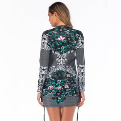 Two Piece Long Sleeve Rash Guard Side Adjustable Bathing Suit