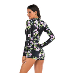 One Piece Long Sleeve Rash Guard Swimsuit With Boyleg