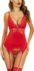 Avidlove Chemise Lingerie Set with Garter Belts Lace Babydoll Teddy Bodysuit One Piece Garter Lingerie Corset Set