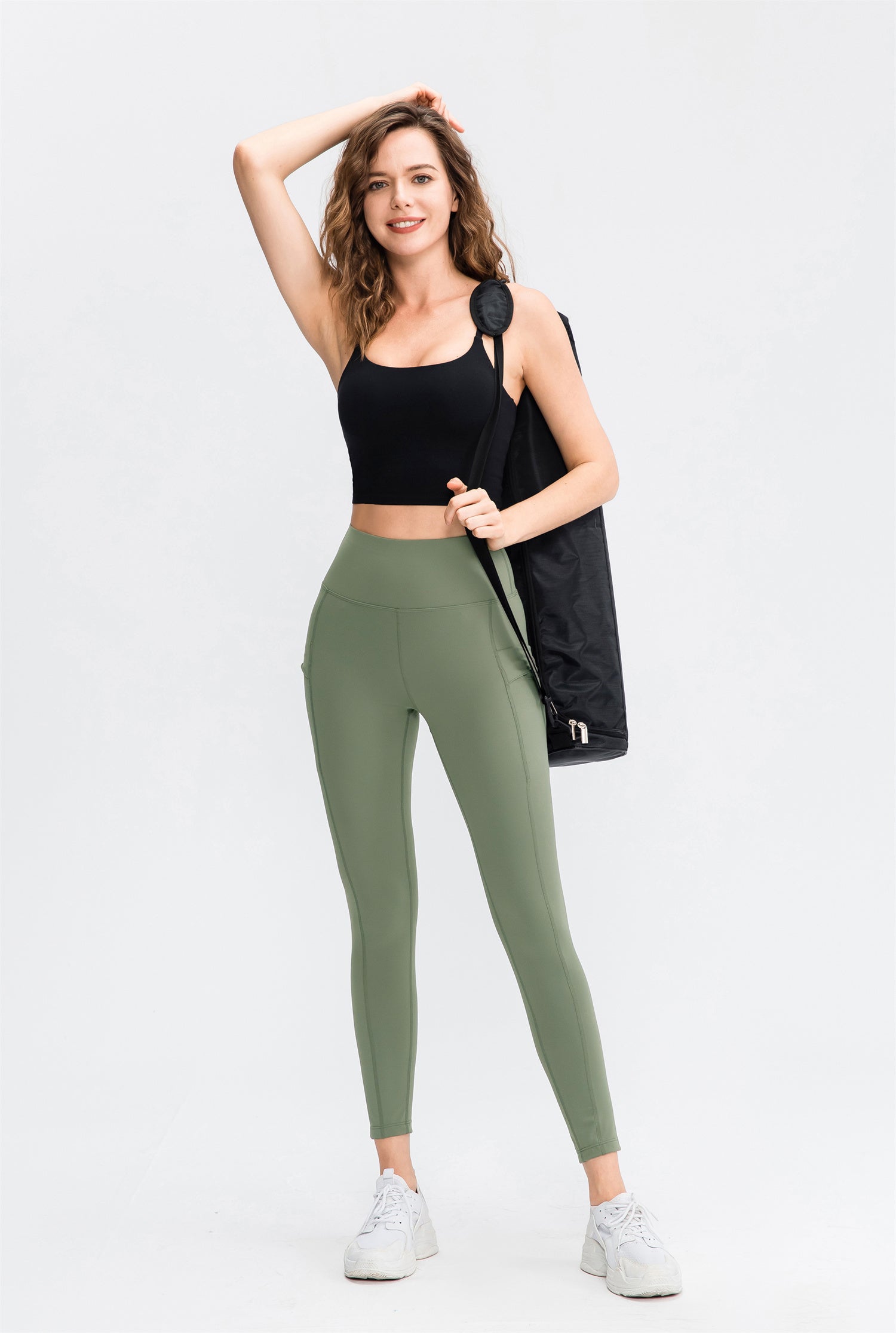 High Waisted Double Pocket Plain Leggings