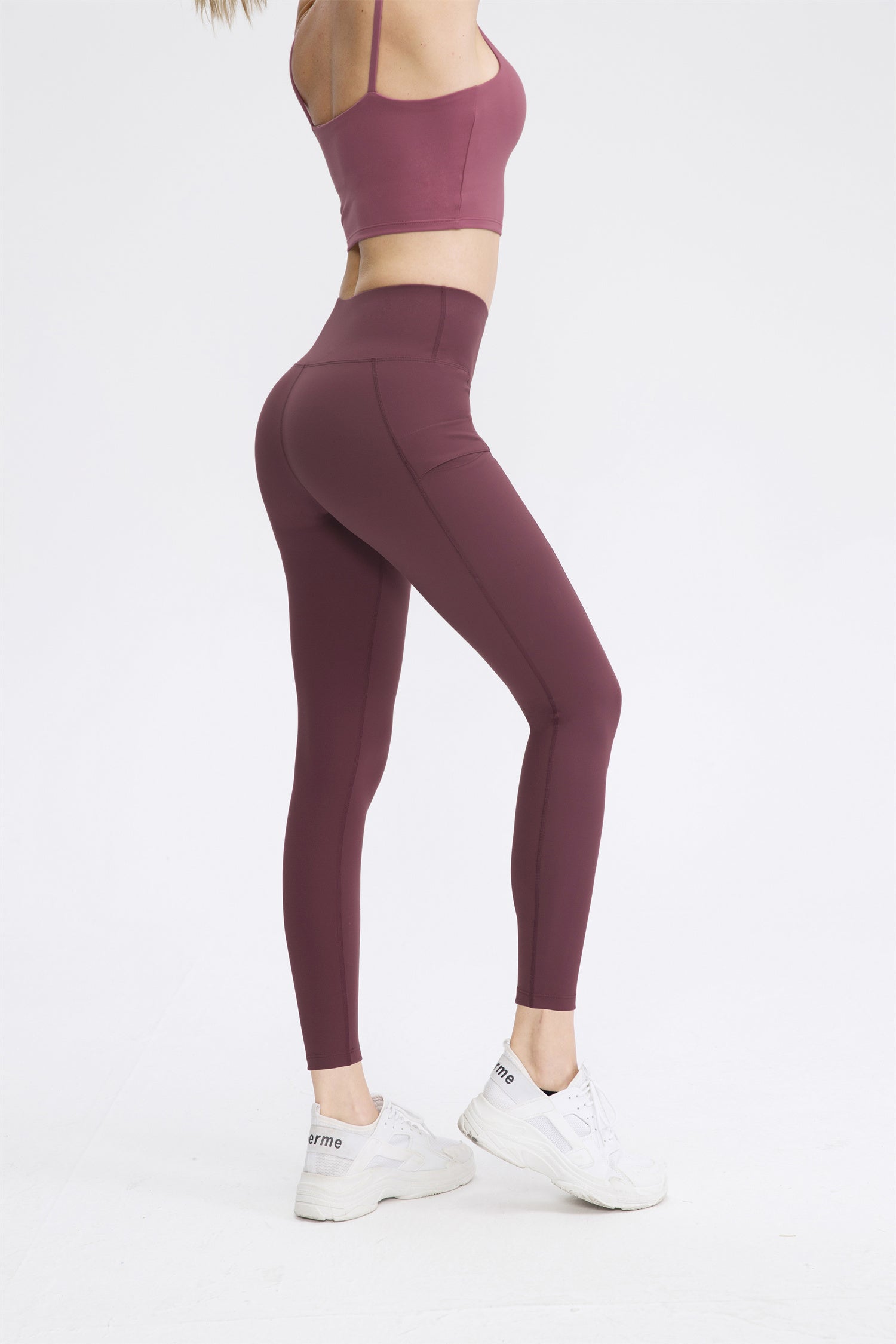 High Waisted Double Pocket Plain Leggings