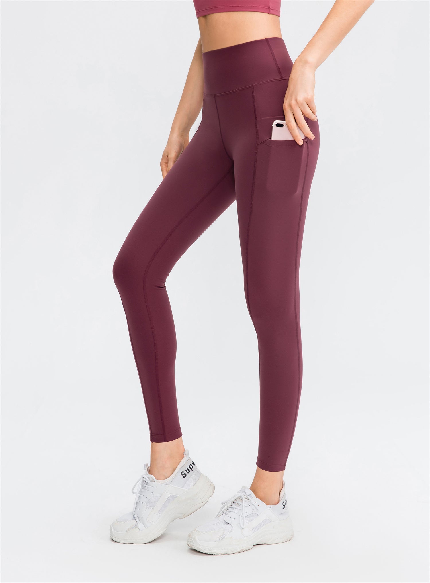 High Waisted Double Pocket Plain Leggings