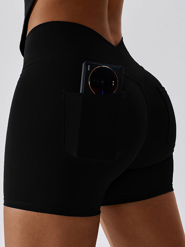 Back V Pocket Srcunch Yoga Shorts