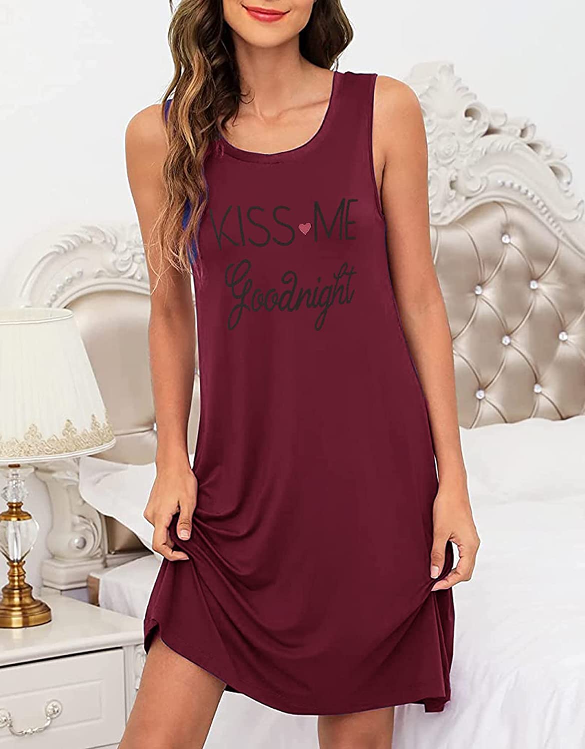 Avidlove Tank Nightgown for Print Sleepshirt Chemise Racerback Sleeveless Sleepwear Night Dress