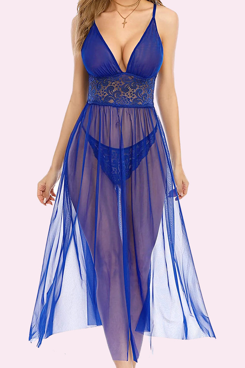 Avidlove Lingerie Lace Babydoll V Neck Chemise Halter Mesh Nightwear Long Gown Lingerie Sheer Dress