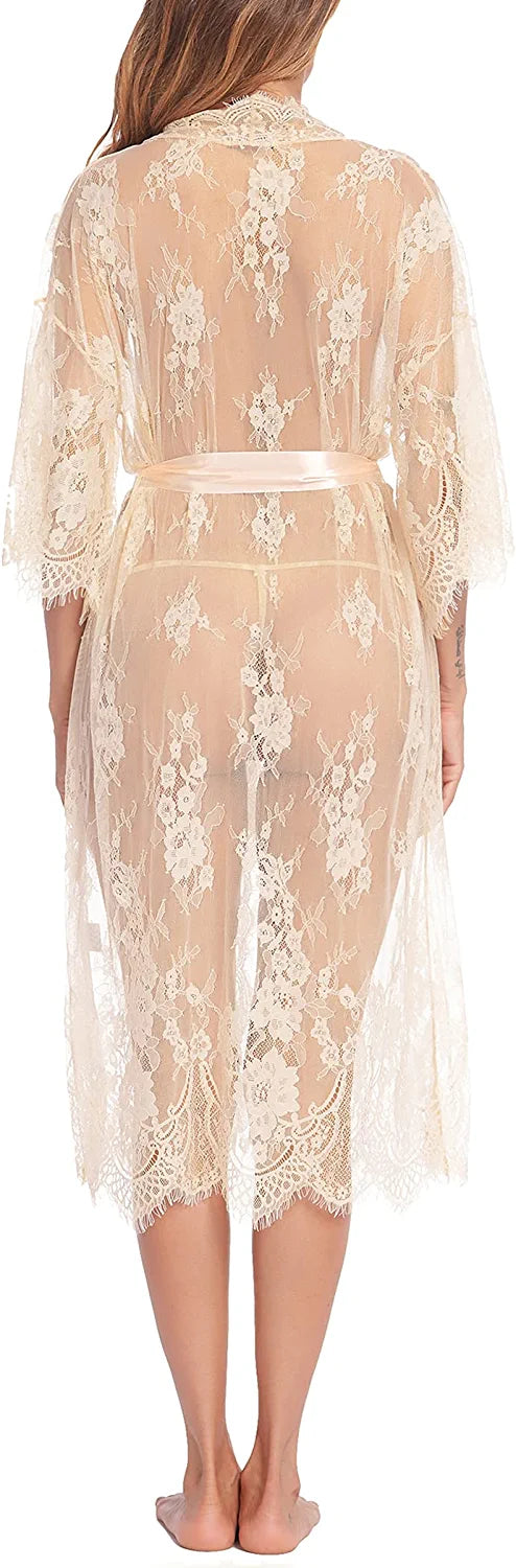 Avidlove Long Lace Lingerie Kimono Robe Sheer Babydoll Nightgown Nightdress