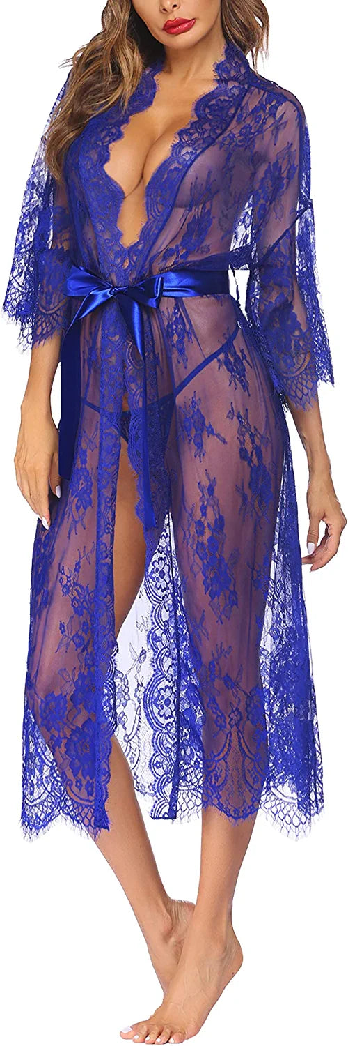 Avidlove Long Lace Lingerie Kimono Robe Sheer Babydoll Nightgown Nightdress