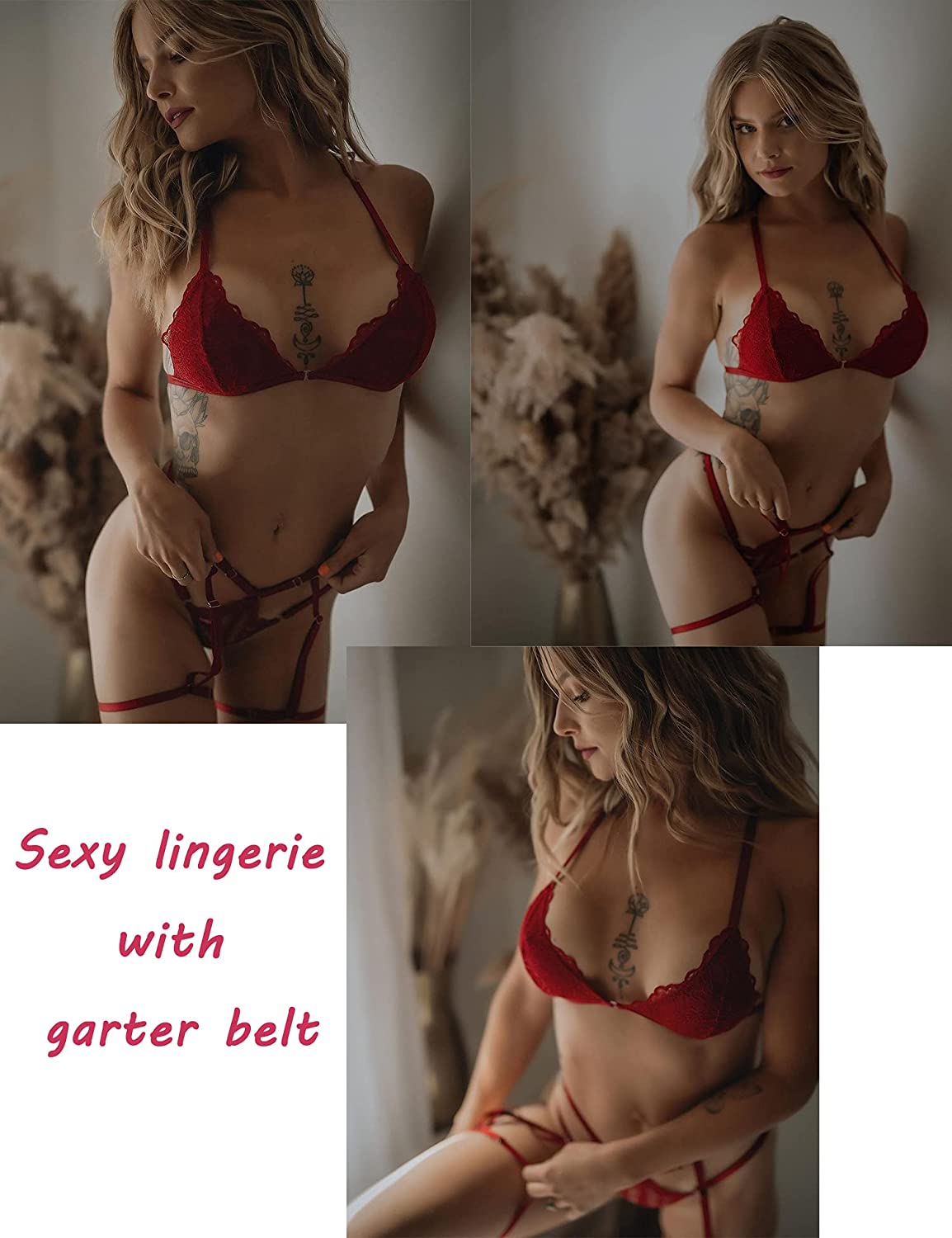 Avidlove Lingerie Set with Garter Belts Bra and Panty Strappy Babydoll
