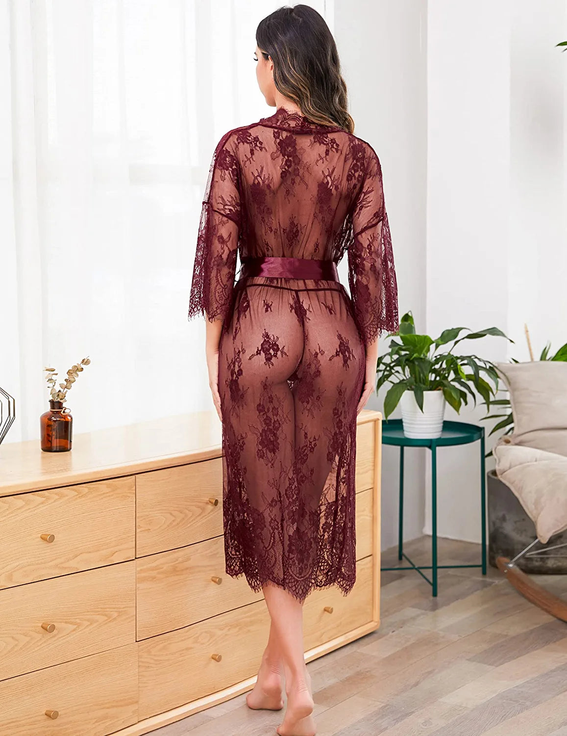 Avidlove Long Lace Lingerie Kimono Robe Sheer Babydoll Nightgown Nightdress