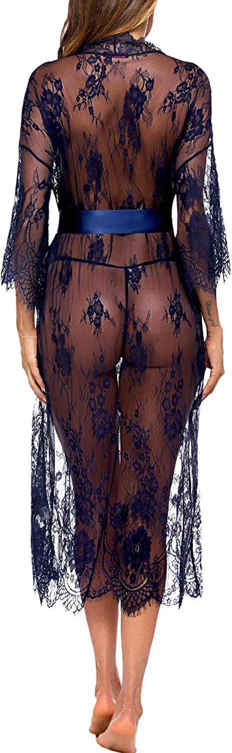 Avidlove Long Lace Lingerie Kimono Robe Sheer Babydoll Nightgown Nightdress