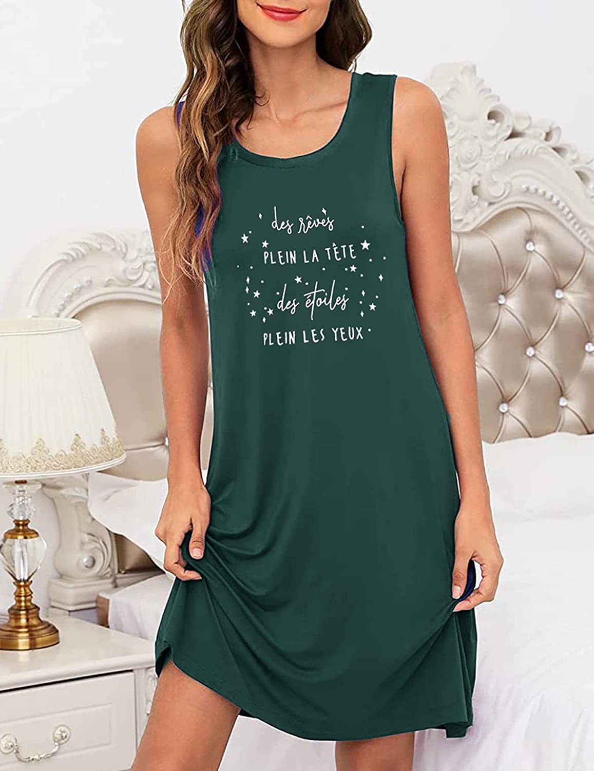 Avidlove Tank Nightgown for Print Sleepshirt Chemise Racerback Sleeveless Sleepwear Night Dress