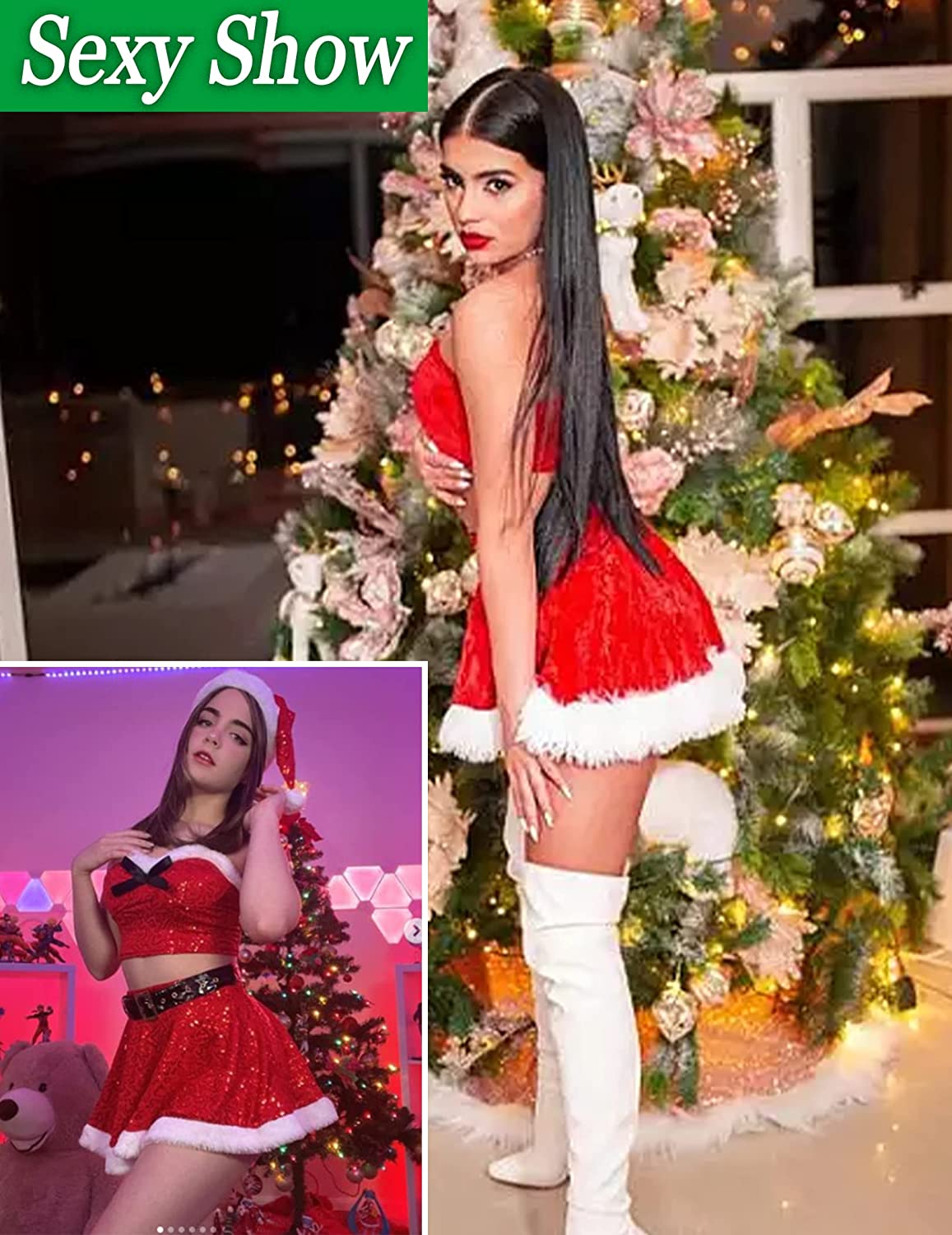 Avidlove Christmas Lingerie Set Santa Lingerie Sequin Costume Sleepwear
