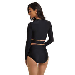 Long Sleeve Bathing suits Crop Criss Cross Black Rash Guard