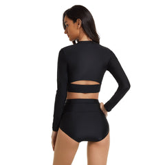 Black Swimsuits Long Sleeve Bathing Suit Crop Top Swimwear