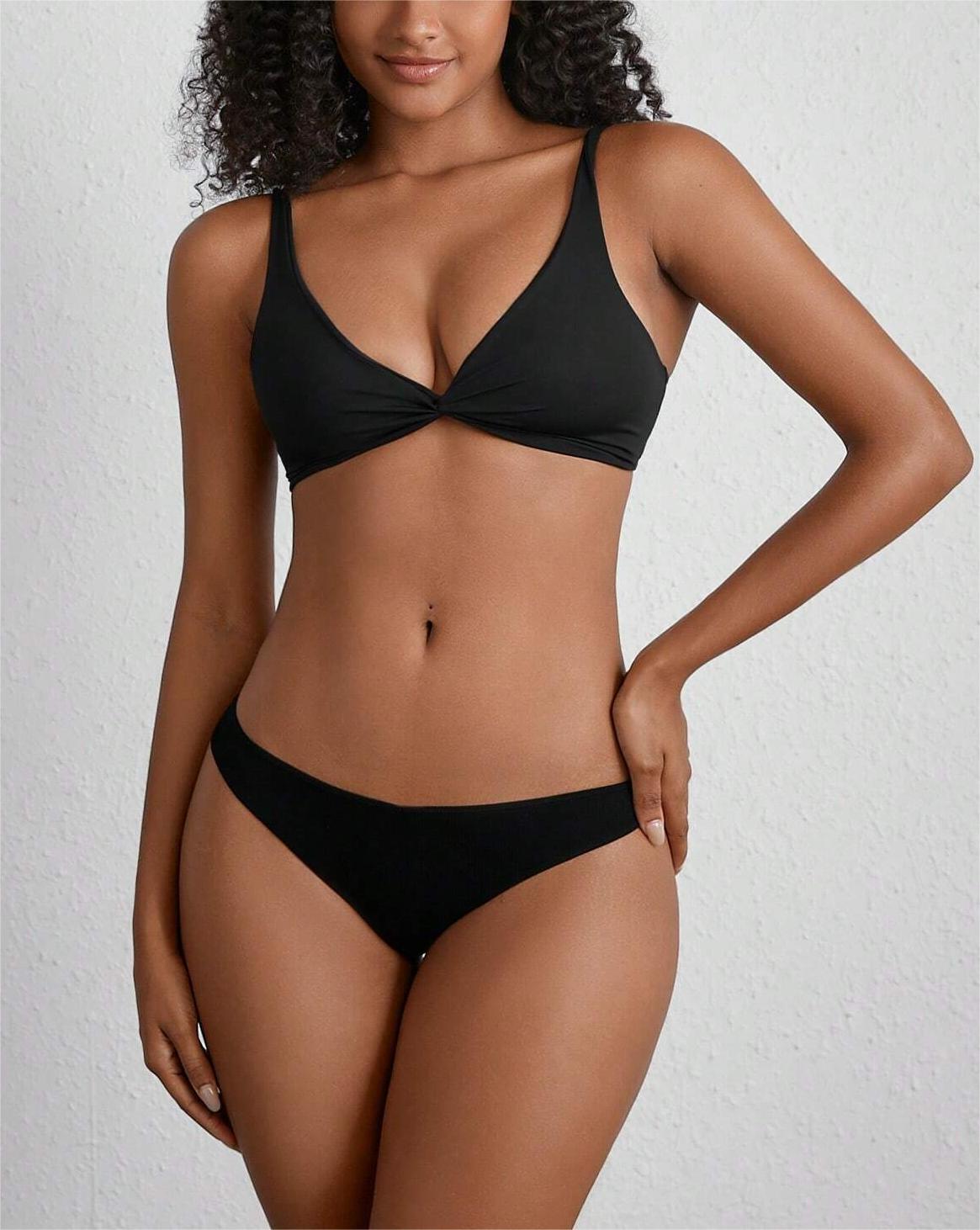 Plain Twist Solid Unlined Wireless Bra Black