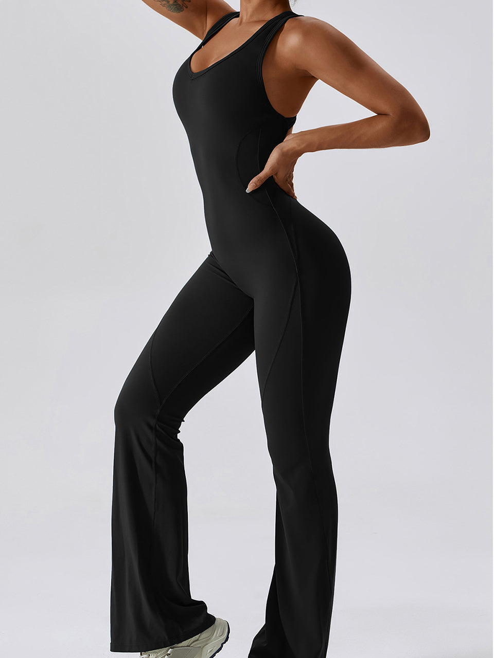 Brushed Flare Jumpsuit Open Back