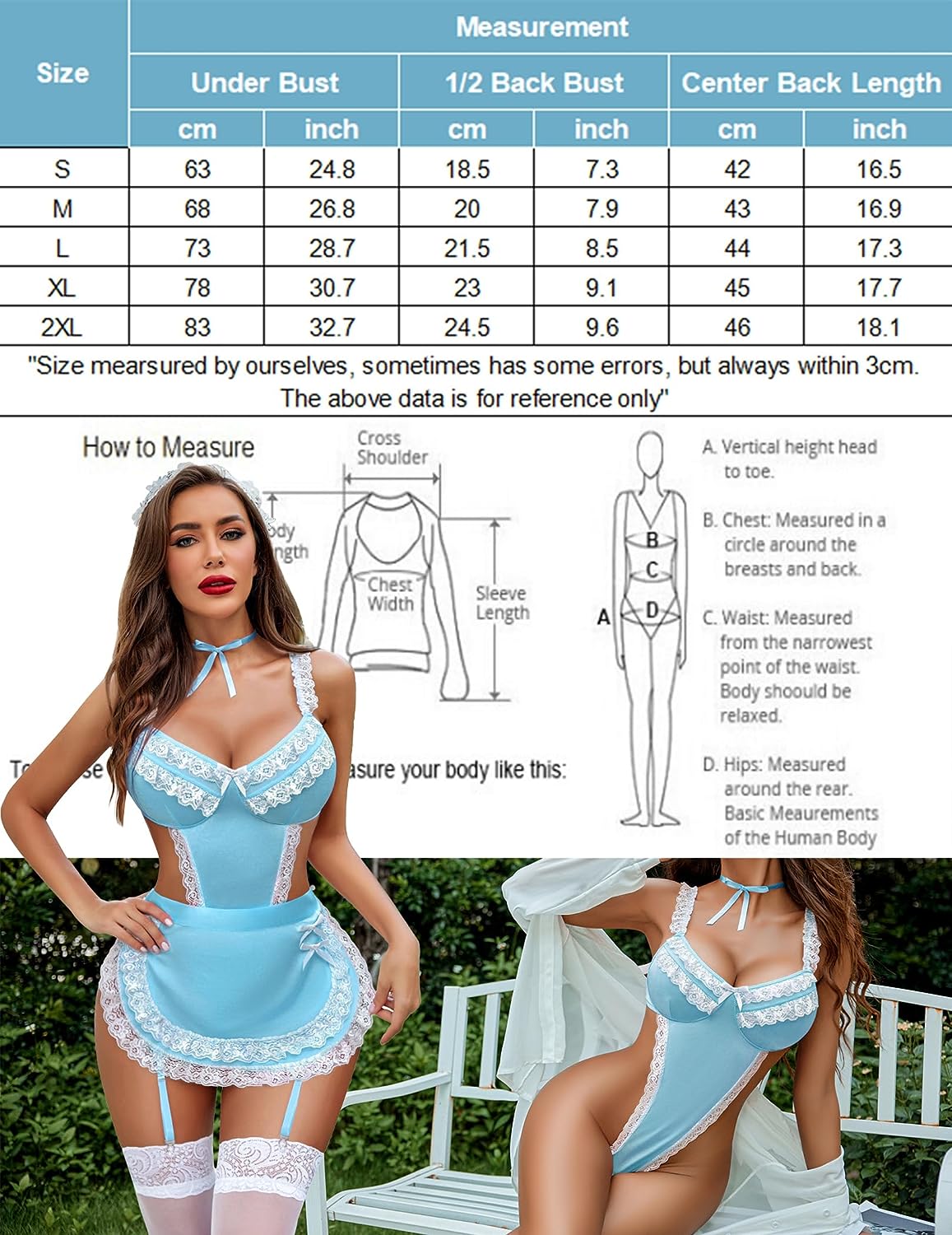 Avidlove French Maid Outfit Lace Teddy Lingerie Fancy Cosplay Lingerie S-XXL