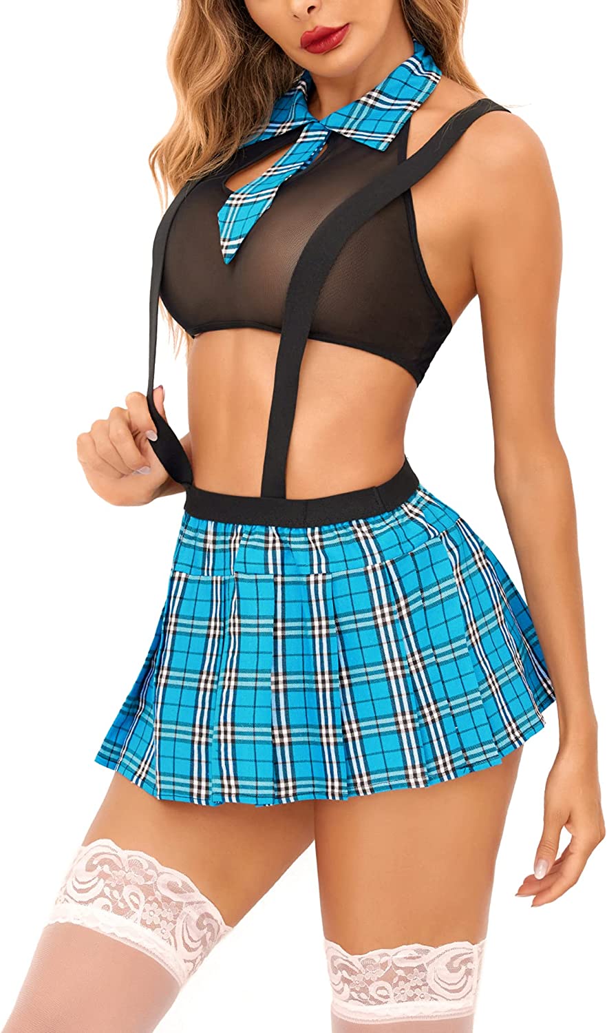 Avidlove Schoolgirl Lingerie Roleplay Student Costumes Lingerie Set with Tie Top Shirt and Mini Skirt