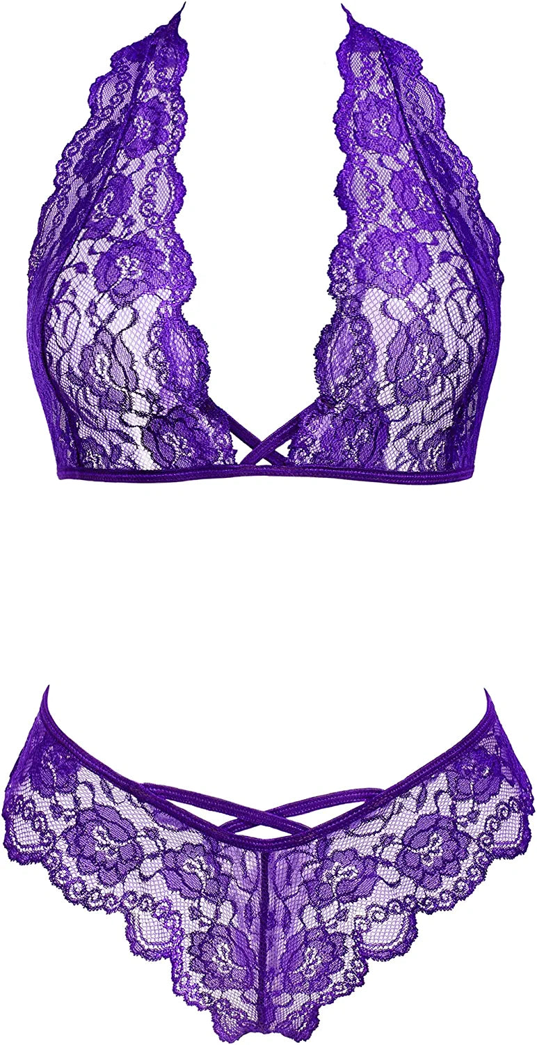 Avidlove Lace Lingerie Bra and Panty Set Strappy Babydoll