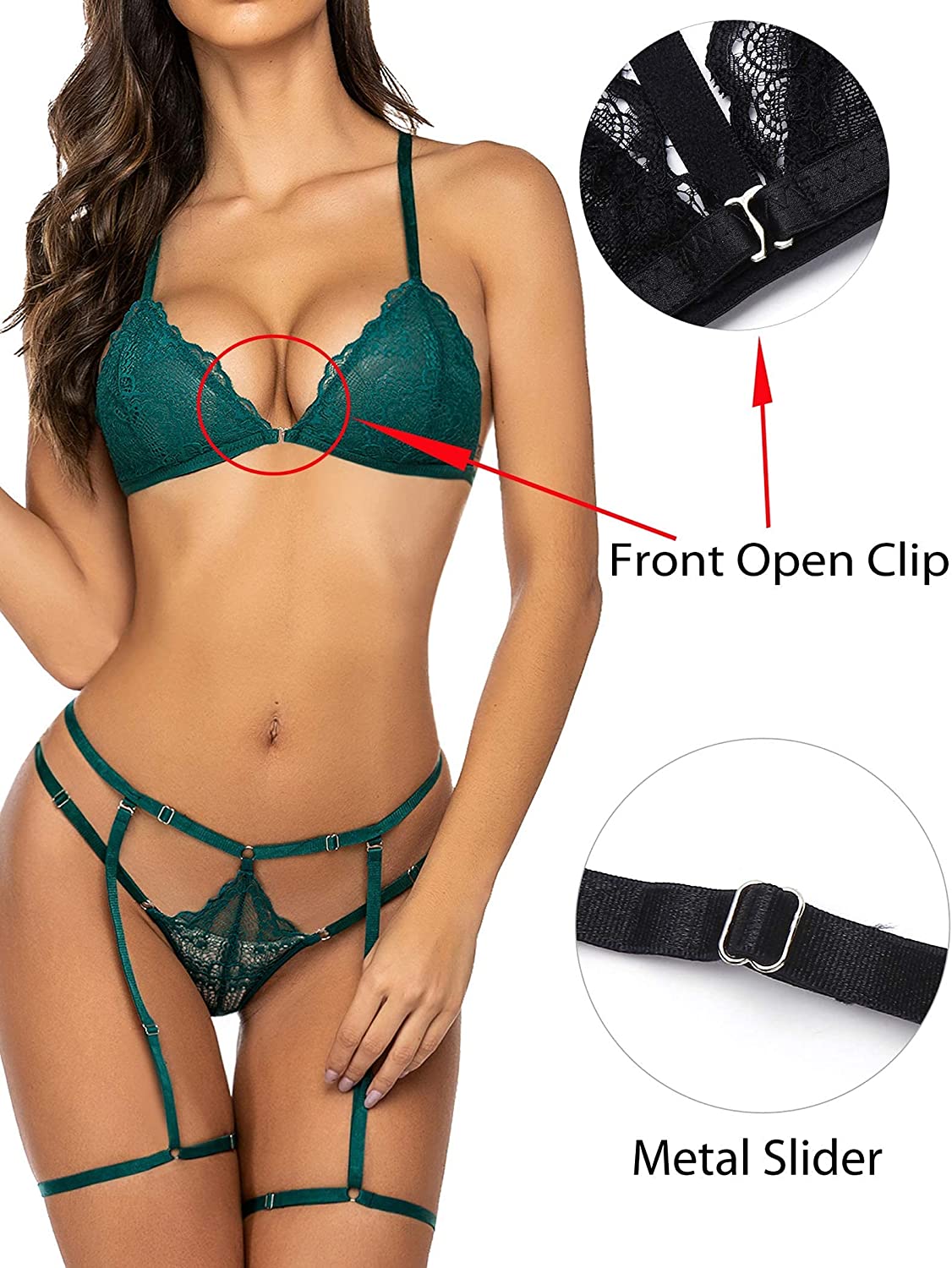 Avidlove Lingerie Set with Garter Belts Bra and Panty Strappy Babydoll