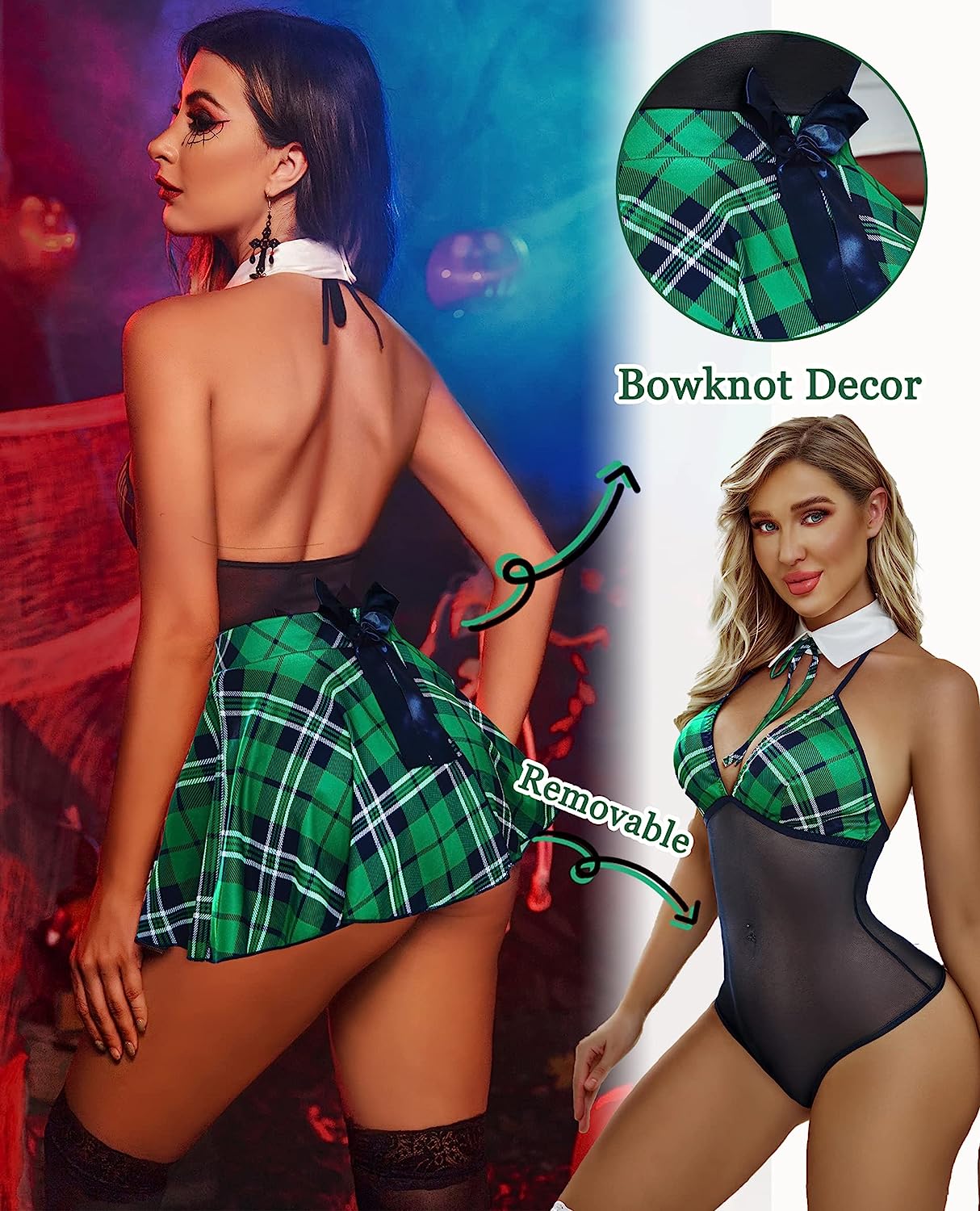 Avidlove Schoolgirl Lingerie Student Cosplay Roleplay Custumes Snap Crotch Teddy Plaid Skirt Lingerie Set
