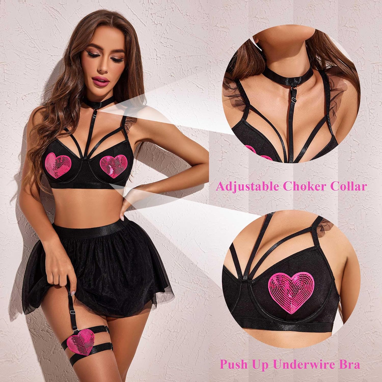 Avidlove Lingerie Set for Halloween Cupid Costumes Two Pieces Push Up Lingerie Outfits with Underwire