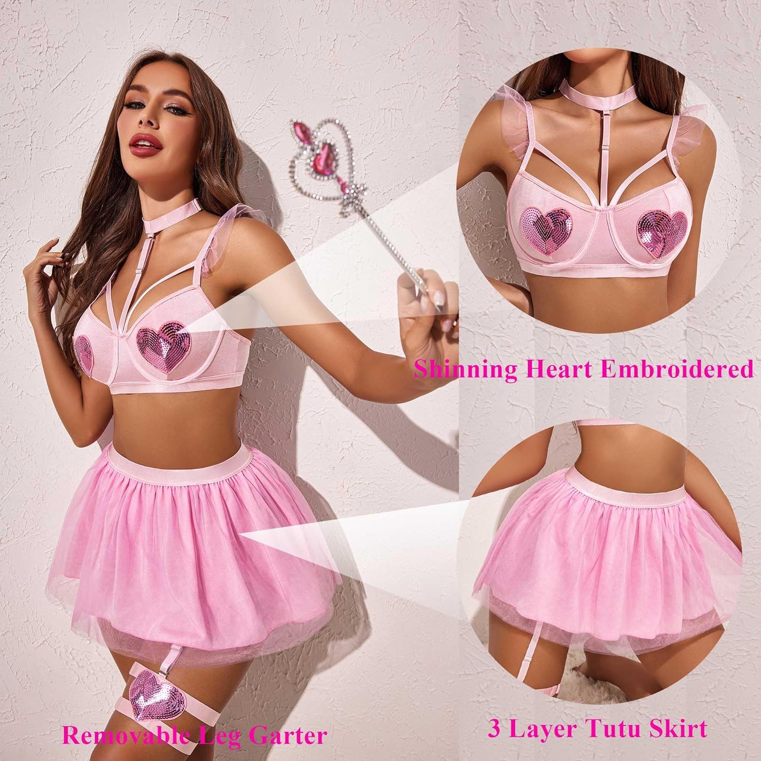 Avidlove Lingerie Set for Halloween Cupid Costumes Two Pieces Push Up Lingerie Outfits with Underwire